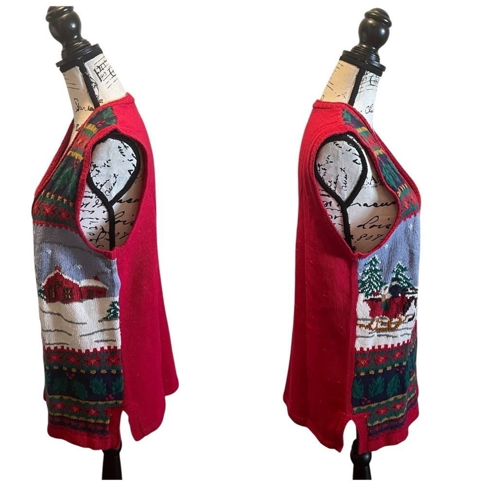 Talbots Christmas Sweater Knit Vest Red Green Size Medium Winter Holiday Novelty - Picture 3 of 10